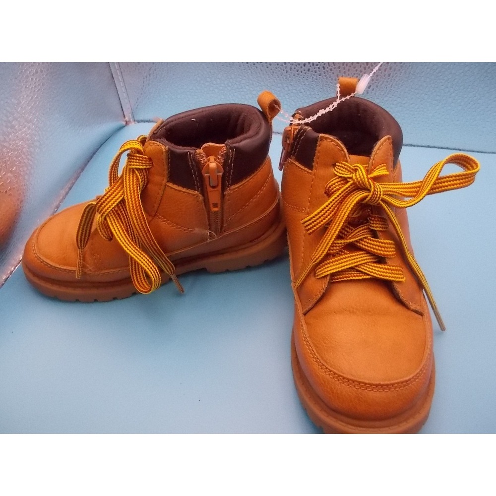 Carters Toddler Boys Tan Faux Leather Lace Up Side Zip Work Boots Size 10